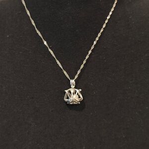 Vintage Sterling Silver Pearl Cage Pendant Necklace Wish Guardian Pearl 9"